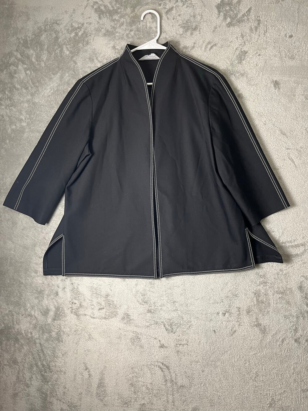 Ming Wang Charcoal Gray Contrast Trim Mandarin Collar Side Slit Topper Jacket L